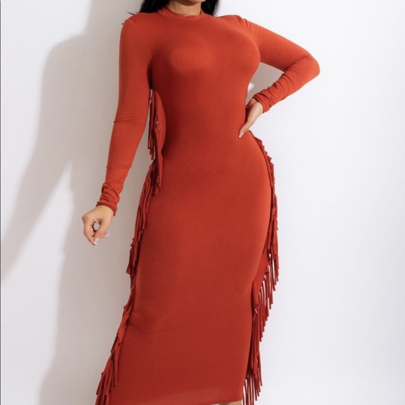 Fashionreesta Dresses & Skirts - Fringed Fitted Dress: Sm-Lg